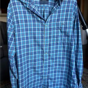 Vineyard Vines Blue and White Plaid Men's Shirt size M